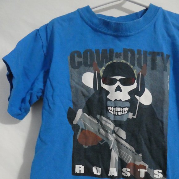 COWS xs light blue Cow Of Duty Roasts graphic T-Shirt. Made In Canada, GUC - Picture 3 of 11